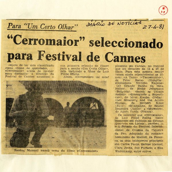 '«Cerromaior» seleccionado para Festival de Cannes'.  In 'Diário de Notícias', 27 Abril 1981