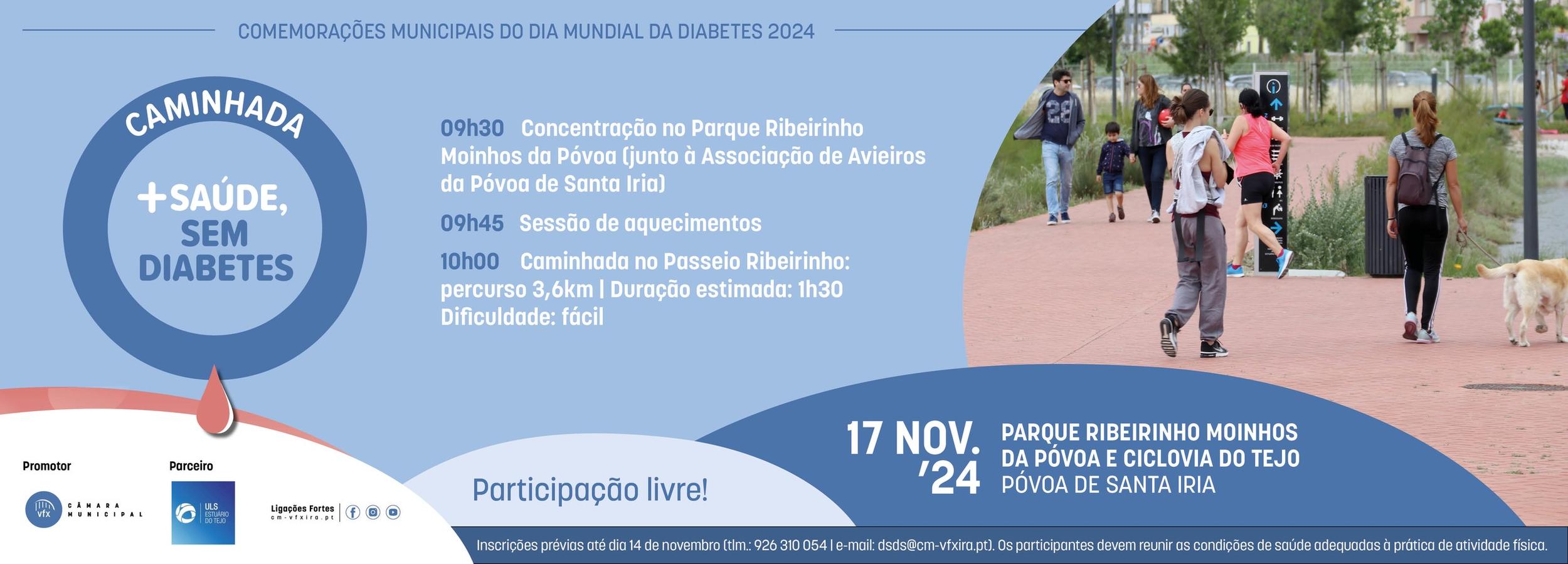 Prevenção da Diabetes com caminhada no Parque Moinhos da Póvoa 